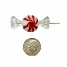 Load image into Gallery viewer, Wrapped Christmas peppermint candy glass beads 4 sets (12pc) red white swirl