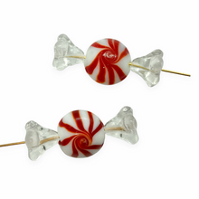Load image into Gallery viewer, Wrapped Christmas peppermint candy glass beads charms 4 sets (12pc) red white swirl-Orange Grove Beads