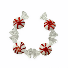 Load image into Gallery viewer, Wrapped Christmas peppermint candy glass beads 4 sets (12pc) red white swirl