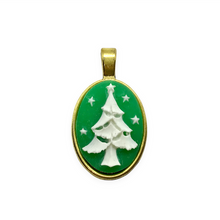 Load image into Gallery viewer, Christmas tree Flatback Cabochon Cameo Resin 4pc green white oval 18x25mm