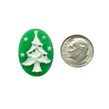 Load image into Gallery viewer, Christmas tree Flatback Cabochon Cameo Resin 4pc green white oval 18x25mm