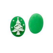 Load image into Gallery viewer, Christmas tree Flatback Cabochon Cameo Resin 4pc green white oval 18x25mm
