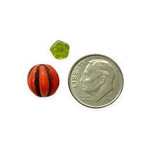 Load image into Gallery viewer, Czech glass orange melon pumpkin beads 8 sets (16pc) with stems 10mm