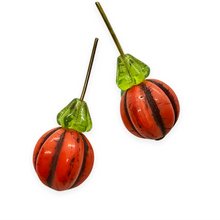 Load image into Gallery viewer, Czech glass orange melon pumpkin beads 8 sets (16pc) with stems 10mm