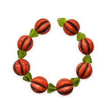 Load image into Gallery viewer, Czech glass orange melon pumpkin beads 8 sets (16pc) with stems 14mm-Orange Grove Beads