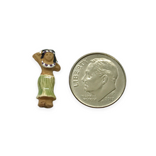 Load image into Gallery viewer, Tiny ceramic Hawaiian hula dancer girl beads Peruvian ceramic 4pc 18x9mm