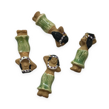 Load image into Gallery viewer, Hand painted ceramic Hawaiian hula dancer girl beads 4pc vertical drill 18x9mm-Orange Grove Beads