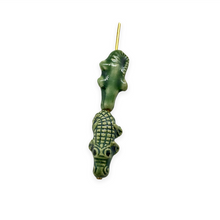 Load image into Gallery viewer, Tiny ceramic alligator crocodile beads Peruvian ceramic 4pc 18x9mm