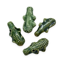 Load image into Gallery viewer, Hand painted tiny ceramic alligator crocodile beads charms 4pc 18x9mm-Orange Grove Beads
