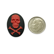 Load image into Gallery viewer, Pirate Skull & Crossbones Oval Flatback Cabochon Cameo Resin 4pc black red 18x25mm
