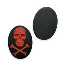 Load image into Gallery viewer, Pirate Skull & Crossbones Oval Flatback Cabochon Cameo Resin 4pc black red 18x25mm-Orange Grove Beads