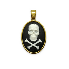 Load image into Gallery viewer, Pirate Skull & Crossbones Oval Flatback Cabochon Cameo Resin 4pc black white 18x25mm