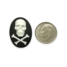 Load image into Gallery viewer, Pirate Skull & Crossbones Oval Flatback Cabochon Cameo Resin 4pc black white 18x25mm