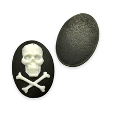Load image into Gallery viewer, Pirate Skull & Crossbones Oval Flatback Cabochon Cameo Resin 4pc black white 18x25mm-Orange Grove Beads