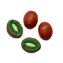 Load image into Gallery viewer, Hand painted tiny ceramic kiwi fruit beads charms 4pc 12x9mm-Orange Grove Beads