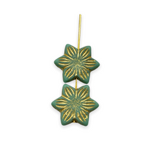 Load image into Gallery viewer, Czech glass Flat star flower beads 8pc turquoise gold 18mm