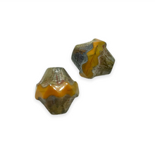 Load image into Gallery viewer, Czech glass fluted baroque bicone beads 10pc orange picasso 11x10mm