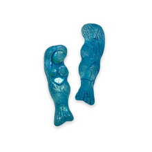 Load image into Gallery viewer, Czech glass mermaid beads 4pc etched Malibu blue AB 25mm