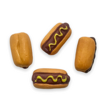 Load image into Gallery viewer, Hand painted ceramic hot dog food beads 4pc 13x8mm-Orange Grove Beads
