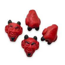 Load image into Gallery viewer, Hand painted ceramic red devil head Halloween beads 4pc 13x10mm-Orange Grove Beads