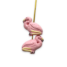 Load image into Gallery viewer, Tiny Peruvian ceramic pink flamingo beads 4pc 13x13mm