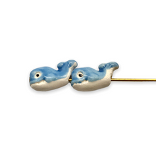 Load image into Gallery viewer, Tiny blue whale beads Peruvian ceramic 4pc 13x6mm