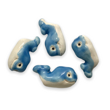 Load image into Gallery viewer, Hand painted tiny ceramic blue whale charms 4pc 13x6mm-Orange Grove Beads