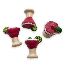 Load image into Gallery viewer, Hand painted tiny ceramic strawberry lime margarita drink beads 4pc 15x12mm-Orange Grove Beads