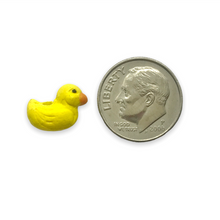 Load image into Gallery viewer, Tiny yellow rubber duck beads Peruvian ceramic 4pc 12x7mm