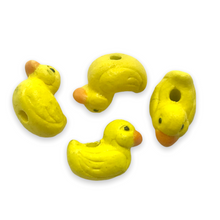 Load image into Gallery viewer, Hand painted tiny ceramic yellow rubber duck beads 4pc 12x7mm-Orange Grove Beads