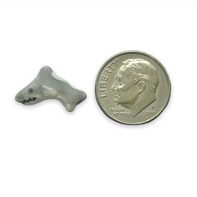 Load image into Gallery viewer, Tiny gray white shark beads Peruvian ceramic 4pc 15x9mm