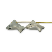 Load image into Gallery viewer, Tiny gray white shark beads Peruvian ceramic 4pc 15x9mm