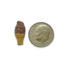 Load image into Gallery viewer, Tiny chocolate ice cream cone beads Peruvian ceramic 4pc 17x8mm
