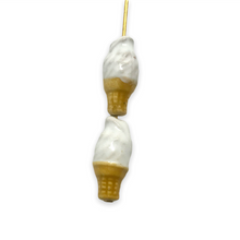 Load image into Gallery viewer, Tiny vanilla ice cream cone beads Peruvian ceramic 4pc 17x8mm