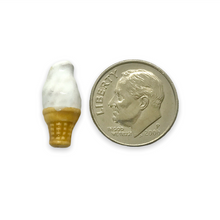 Load image into Gallery viewer, Tiny vanilla ice cream cone beads Peruvian ceramic 4pc 17x8mm