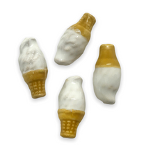 Load image into Gallery viewer, Hand painted tiny ceramic vanilla ice cream cone beads charms 4pc 17x8mm-Orange Grove Beads