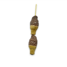 Load image into Gallery viewer, Tiny chocolate ice cream cone beads Peruvian ceramic 4pc 17x8mm