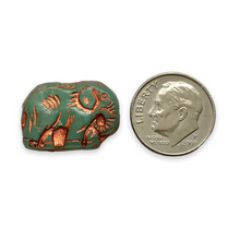 Load image into Gallery viewer, Czech glass elephant beads 4pc green turquoise copper 20x14mm