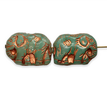 Load image into Gallery viewer, Czech glass elephant beads 4pc green turquoise copper 20x14mm