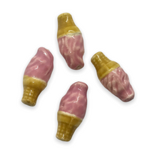 Load image into Gallery viewer, Peruvian ceramic strawberry ice cream cone beads charms 4pc 17x8mm-Orange Grove Beads