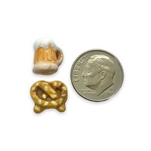 Load image into Gallery viewer, Tiny Oktoberfest pretzel & beer beads Peruvian ceramic 4pc 12x11mm