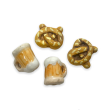 Load image into Gallery viewer, Peruvian ceramic Oktoberfest tiny pretzel beer beads charms 4pc vertical drill-Orange Grove Beads