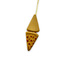 Load image into Gallery viewer, Tiny pepperoni pizza slice beads Peruvian ceramic 4pc 15x10mm