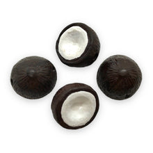 Load image into Gallery viewer, Hand painted tiny ceramic coconut halves fruit beads charms 4pc 12x8mm-Orange Grove Beads