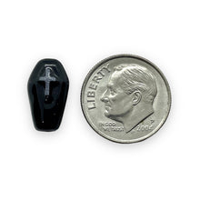 Load image into Gallery viewer, Tiny black Halloween coffin casket beads Peruvian ceramic 4pc 14x8mm