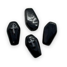Load image into Gallery viewer, Peruvian ceramic tiny black Halloween coffin casket beads 4pc 14x8mm-Orange Grove Beads