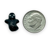 Load image into Gallery viewer, Tiny black Halloween ghost beads Peruvian ceramic 4pc 14x11mm