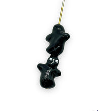Load image into Gallery viewer, Tiny black Halloween ghost beads Peruvian ceramic 4pc 14x11mm