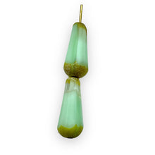 Load image into Gallery viewer, Czech glass faceted teardrop beads 6pc mint green picasso UV 24x13mm