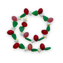 Load image into Gallery viewer, Czech glass strawberry fruit beads 36pc leaves & flowers #2